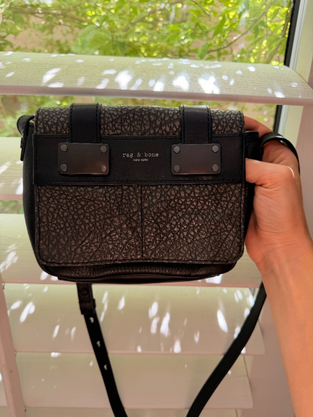 Rag & Bone Black Leather Pebble Texture Crossbody Bag